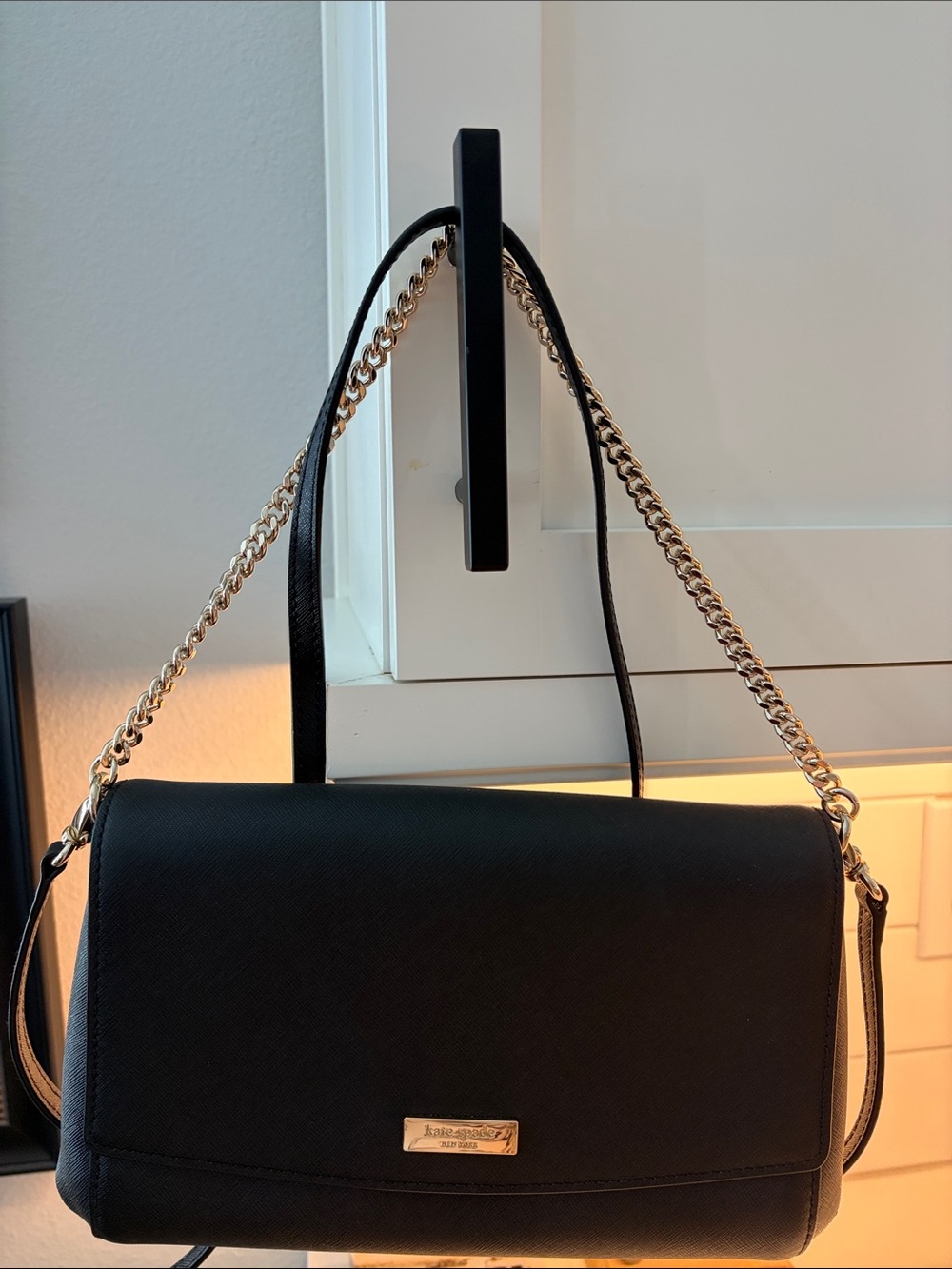 Kate Spade new black purse with chain and removable long strap. NEW